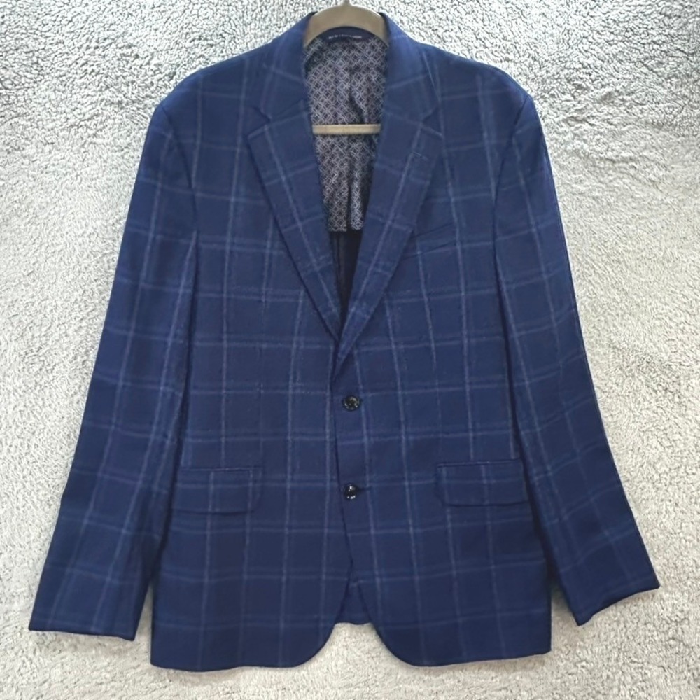 Ted Baker London Endurance 42R Blue Windowpane 100% Wool Blazer Sport Coat